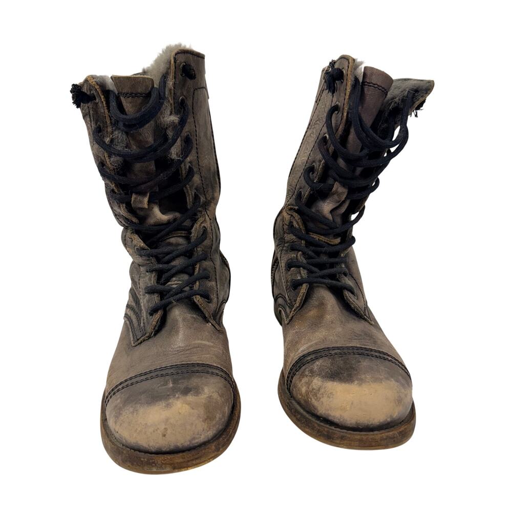 Allsaints Brown Distressed Leather Cowboy Boots 39 Warm Side Zip